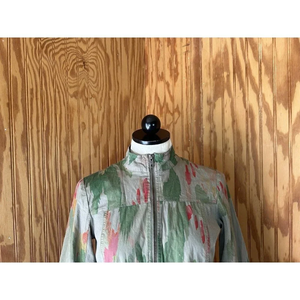 Chico's Zenergy Womens full Zip Green Watercolor‎ Light Jacket Size 00